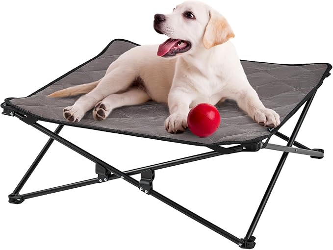 KingCamp Elevated Dog Bed for Medium Dogs, Raised Outdoor Indoor Portable Cooling Cot Lifted Pet Hammock off Ground with Washable Breathable Mesh &amp; Frame with Non Slip Foot for Camping Backyard, Black