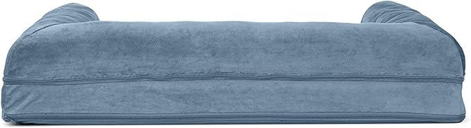 Furhaven Cooling Gel Dog Bed for Large/Medium Dogs w/ Removable Bolsters &amp; Washable Cover, For Dogs Up to 55 lbs - Faux Fur &amp; Velvet Sofa - Harbor Blue, Large
