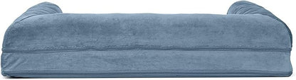 Furhaven Cooling Gel Dog Bed for Large/Medium Dogs w/ Removable Bolsters &amp; Washable Cover, For Dogs Up to 55 lbs - Faux Fur &amp; Velvet Sofa - Harbor Blue, Large