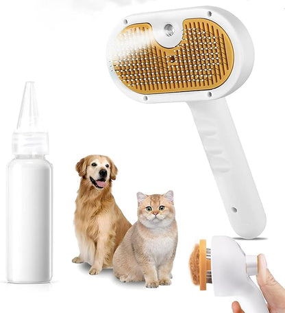 Pet Steam Brush for Dogs &amp; Cats – 3-in-1 Grooming Spray Comb, Mist Massage &amp; Defur Function, Water Spritz Deshedding Tool for Long/Short Hair, Indoor Pets