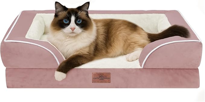 Comfort Expression Small Dog Beds Waterproof Cat Beds Orthopedic Foam Sofa Beds for Small Dogs Comfy Pet Bed with Washable Removable Cover &amp; Non-Slip Bottom(XX-Small,Pink)