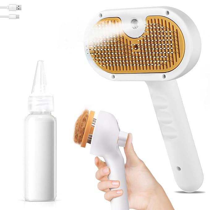 3-in-1 Pet Steam Brush Set for Dogs &amp; Cats, Grooming Comb with Spray, Defur Tool, Water-Assisted Hair Removal, Gentle Cat &amp; Dog Spritz Brush, Multi-Purpose Steam Grooming Kit