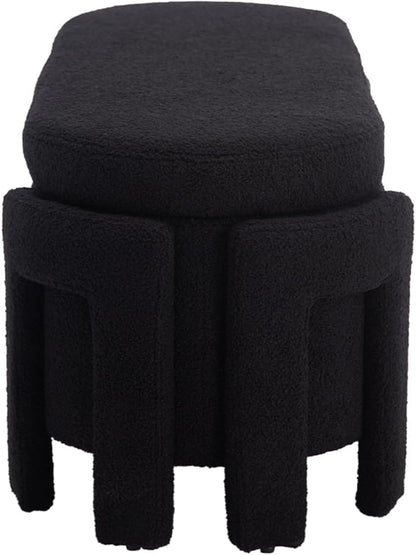Kmax 50" Storage Ottoman Bench Modern Faux Fur Boucle Entryway Bench Comfy Upholstered End of Bed Bench for Hallway Entrance Bedroom Corner, Black