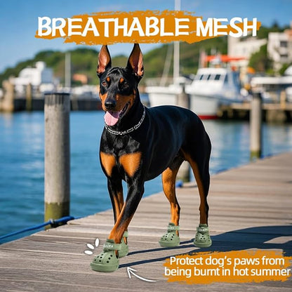 JZXOIVA Dog Shoes for Hot Pavement, Dog Booties for Large Dogs, Breathable Dog Boots &amp; Paw Protectors, Adjustable Non-Slip Dog Rain Booties, Waterproof Pets Sandals for Beach Green Size 10
