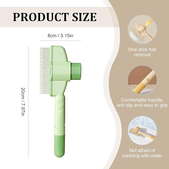 2-Pack Pet Hair Removal Comb &amp; Flea Comb with Release Button for Cats &amp; Dogs - Grooming Brush for Short/Long Hair Green &amp; Yellow
