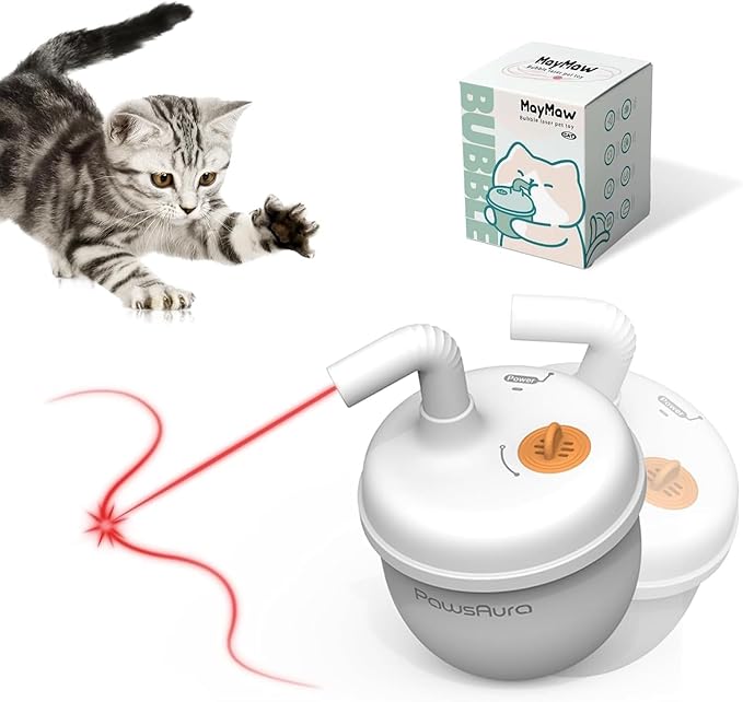 Automatic Laser Cat Interactive Toy, Self-Balancing 360° Auto-Spin Laser Pointer with Catnip Hole, Triple-Sensory – Kitten Sight, Smell &amp; Touch, Boredom Relief Toy for Indoor Adult Cat (white)