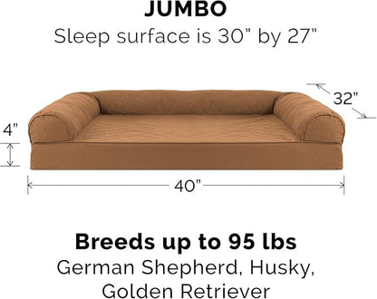 Furhaven Cooling Gel Dog Bed for Large Dogs w/ Removable Bolsters &amp; Washable Cover, For Dogs Up to 95 lbs - Quilted Sofa - Toasted Brown, Jumbo/XL
