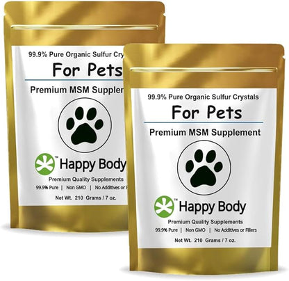 HAPPY BODY Pure MSM Joint Supplement for Dogs, Cats, &amp; Horses – 100% Additive-Free – High Performance, Supports Senior Pets Wellness, Healthy Joints, Mobility, Aches, &amp; Fatigue 7oz - 2 Packs