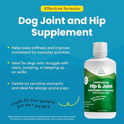 Plant-Based Liquid Glucosamine for Dogs, 1600mg Joint Support with Chondroitin, MSM &amp; Omega 3-6-9, Shellfish-Free Dog Arthritis Supplement for Mobility &amp; Flexibility, Made in USA, 32 oz