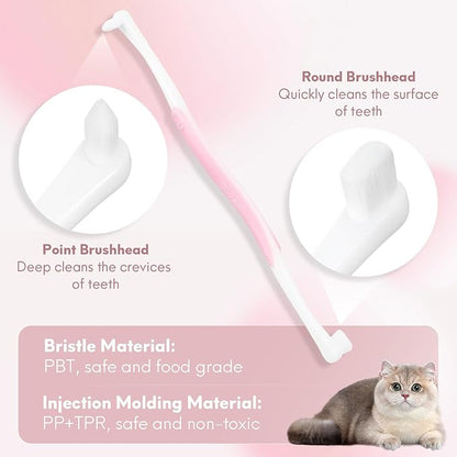 4 Pcs Dual-Sided Cat Toothbrush with Micro Brush Head, Ultra Soft Nano Bristles Pet Toothbrush Kit, Kitten/Puppy Toothbrushes, Fit into Cats/Small Dogs Mouth, Avoid Bleeding Gums