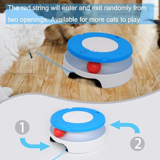 LASOCUHOO 2-in-1 Automatic Cat Toy with Track &amp; Jumping String – Interactive Electric Toy with Rolling Balls &amp; Bell, Battery-Powered (3 AA), Auto Shut-Off for Multi-Cat Play