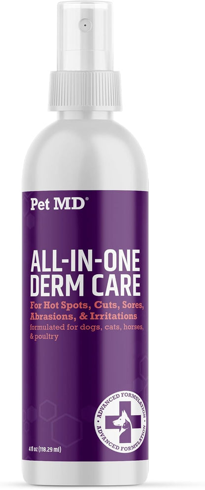 Pet MD All-in-One Derm Care - Hypochlorous Acid Spray for Dogs &amp; All Pets - Skin Soother for Dogs &amp; Wound Spray for Dogs - Cat Wound Care, Dog Hot Spot Remedy, &amp; Dog Itch Relief - 4oz