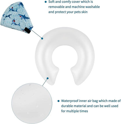 CuteBone Inflatable Dog Donut Collar with Removable Soft Fleece Covers for Small/Medium/Large Dogs and Cats After Surgery GWB05M