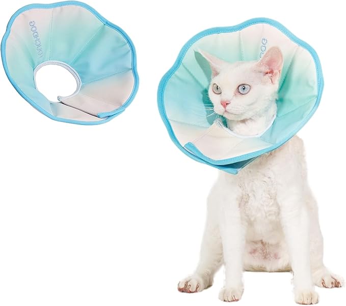 Touchdog Foldable Dog Cone Collar for Cats &amp; Dogs - Adjustable Soft Recovery Collar with Waterproof PU Coating, Lightweight Design, 24.5cm/9.6in Wide Barrier (Blue Gradient Color, XS)
