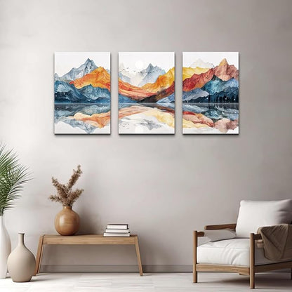 TTHYUEWS Abstract Art for Bedroom &amp; Living Room - Modern Ink Mountain Landscapes - 3 Piece Ready To Hang Wall Decor