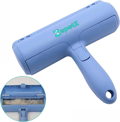 Pet Hair Removal Tool – Reusable Lint Roller for Dogs &amp; Cats – Self-Cleaning Fur Remover Brush – Ergonomic Lint Roller for Carpet, Bedding, Couch, Car Seat &amp; More (Blue)