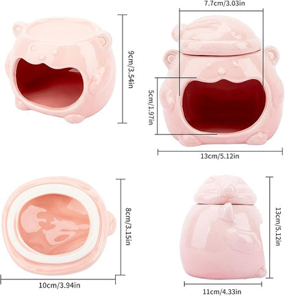 3-in-1 Bear Shaped Ceramic Hamster House - Cool House for Syrian Dwarf Hamsters, Mice, Gerbils， Small Pets, Top for Hamster Food, Removable Lid for Ice Packs, Cute Cool Hideout for Summer（Pink）