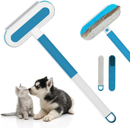 Multifunctional Pet Hair Remover Tool, 4 in 1-Reusable Washable Long Handle Dog&amp;Cat Fur Hair Remover for Furniture,Carpet,Couch,Clothes,Bedding,Car,Window,Better Than Lint Rollers, with 2 Scrapers