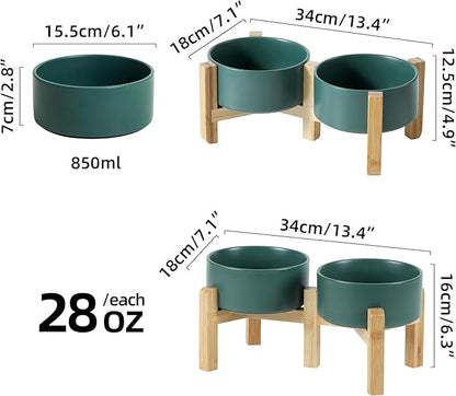 Ceramic Raised Double Bowls Set with Stand, 2 Heights Elevated, Food &amp; Water Bowls for Small Breed Dogs, Weighted Dog Dishes, Pet Bowl(6.1&