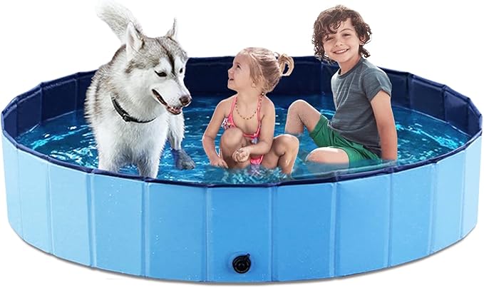 Jasonwell Foldable Dog Pool Collapsible Hard Plastic Swimming Pool Portable Kiddie &amp; Pet Pool Doggie Wading Bath Tub for Puppy Small Medium Large Dogs Cats and Kids 63"