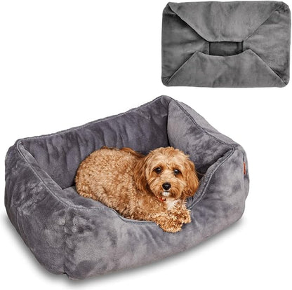 FUZI Luxury Aesthetic Dog Bed with Extra Cover for Small Dogs, Washable Pet Couch, Pet Bed with Sides, Non-Slip Bottom, Soft &amp; Durable Calming Dog Bed, Faux Rabbit Fur, Small 25.1x16.75x9.5 Dark Grey