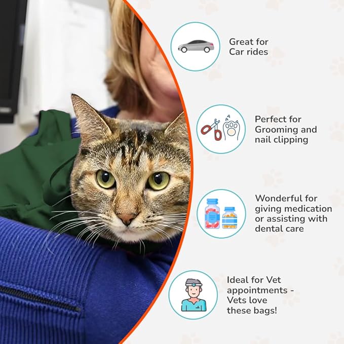 Cozy Comfort Carrier - Large Green Cat Carrier, Cat Holder for Cutting Nails, &amp; Cat Carrier Pouch for Vet Visits, Medication Administration, Dental Care, &amp; Travel
