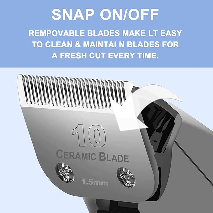 2PC 10 Blade Dog Grooming Clipper Replacement Blades Compatible with Andis Dog Clippers,Detachable Ceramic Blade &amp; Stainless Steel Blade,Size-10, 1/16-Inch Cut Length (64315)