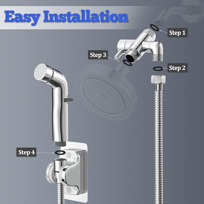 Dog Shower Attachment Metal, YDmeet Pet Washing Hose Attachment for Fast &amp; Clean Bathing, Brass 3 Way Diverter, Adjustable Sprayer wtih Turn Off, 8 ft Hose and Holder, Chrome