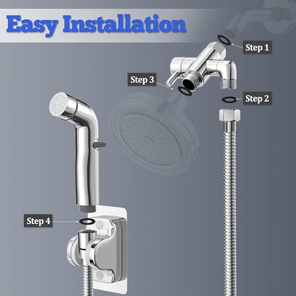 Dog Shower Attachment Metal, YDmeet Pet Washing Hose Attachment for Fast &amp; Clean Bathing, Brass 3 Way Diverter, Adjustable Sprayer wtih Turn Off, 8 ft Hose and Holder, Chrome