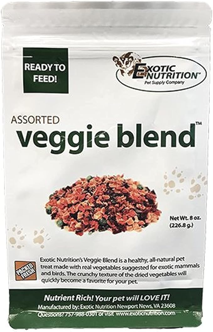 Veggie Blend - Healthy Natural Mixed Dried Vegetable Treat - Sweet Potatoes, Carrots, Peas - for Degus, Chinchillas, Sugar Gliders, Hedgehogs, Guinea Pigs &amp; Small Pets… (8 Ounce (Pack of 1))