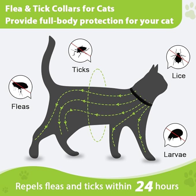 4 Pack Flea and Tick Collar for Cats, Natural Plant Oil Formula Cat Flea Collar Provides 32-Month Protection for Flea Tick Prevention, Waterproof &amp; Adjustable Cat Flea Treatment for Most Cats