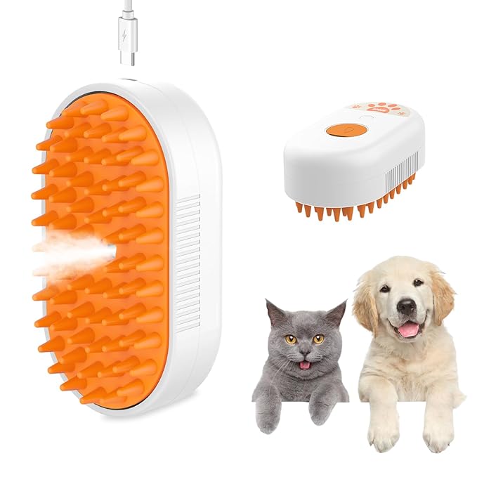 Cat Steam Brush for Shedding,3 in1 Cats Water Spary Comb,Rechargeable Steamy Cat Brush,Spritz Defur Comb for Cats,Silicone Pets Steamer Brushes for Massage,Grooming,Removing Loose Hair Yellowish&amp;White