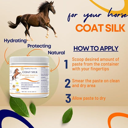 Coat Silk Drying Paste &amp; Poultice for Horses – Natural Relief for Wounds, Scratches, Sores &amp; Sweet Itch – Enriched with Sulfur, Boswellia &amp; Calendula – 10 oz