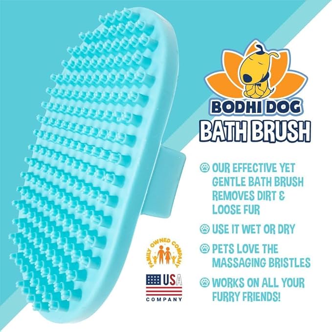 Bodhi Dog Shampoo Brush - Pet Grooming &amp; Bath Supplies for Dogs and Cats - Bath Brush for Long &amp; Short Hair - Premium Scrubber for Shower, Bathing &amp; Massage (One Pack, Aqua)