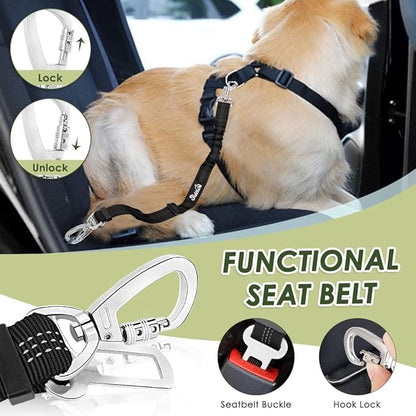 Lukovee Dog Seat Belt for Car, Adjustable Dog Car Harness for Large Medium Small Dogs, Soft Padded &amp; Breathable Mesh Dog Seatbelt with Car Strap and Carabiner(Camouflage Double Clip,Medium)
