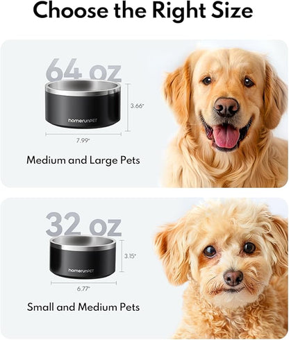 Homerunpet Double Wall Stainless Steel Dog Bowls, Non-Slip Base, Dishwasher Safe, Durable Pet Food &amp; Water Bowl for Dogs &amp; Cats(32oz, Black)