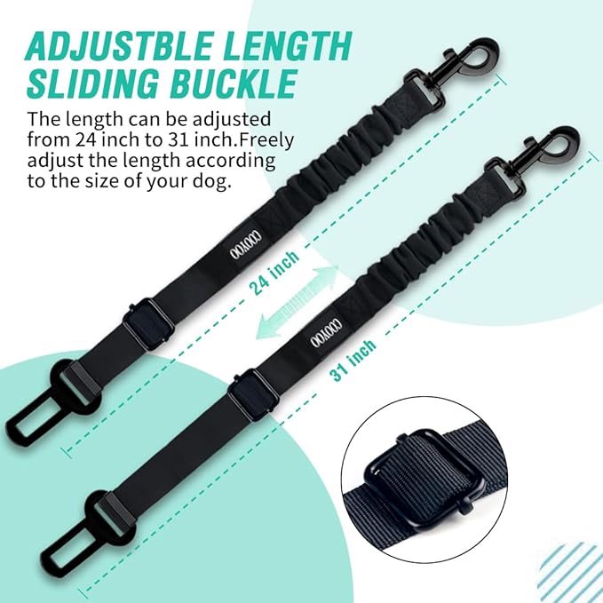 COOYOO Dog Seat Belt,3 Piece Set Retractable Dog Car Harness Adjustable for Vehicle Nylon Pet Safety Heavy Duty &amp; Elastic