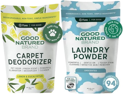 Good Natured Brand | Laundry Bundle | Carpet Freshener Lemon &amp; Eucalyptus 31oz | Pet-Friendly Carpet Deodorizer | Laundry Powder Unscented 47oz | Hypoallergenic Laundry Powder 94 Loads
