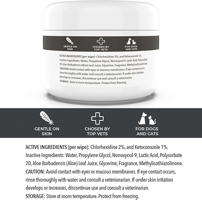 Smiling Paws Pets - Antibacterial &amp; Antifungal Wipes for Dogs &amp; Cats (with Chlorhexidine &amp; Ketoconazole)