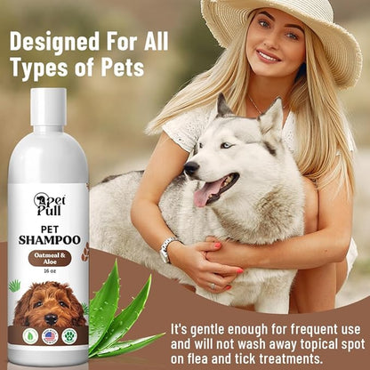 Pet Shampoo and Conditioner for Dogs and Cats - Plant-Based Dog Shampoo Cleanser - Pet Supplies for Pets - Sensitive Skin Dog Wash- Made in The USA (16 oz) (Oatmeal &amp; Aloe, Shampoo)