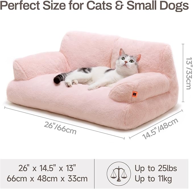 MEWOOFUN Cat Bed for Indoor Cats, Washable Dog Beds for Small Dogs &amp; Cats with Removable Cover, Fluffy Cat Couch with Non-Slip Bottom (Pink, 26.0" L X 19.0" W X 13.0" Th)