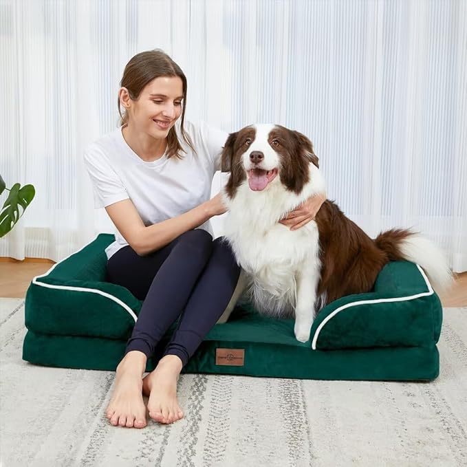 Comfort Expression Orthopedic Large Dog Beds, Waterproof Dog Beds for Large Dogs, Comfy Washable Pet Bed Sofa with Removable Cover &amp; Non-Slip Bottom(Emerald)