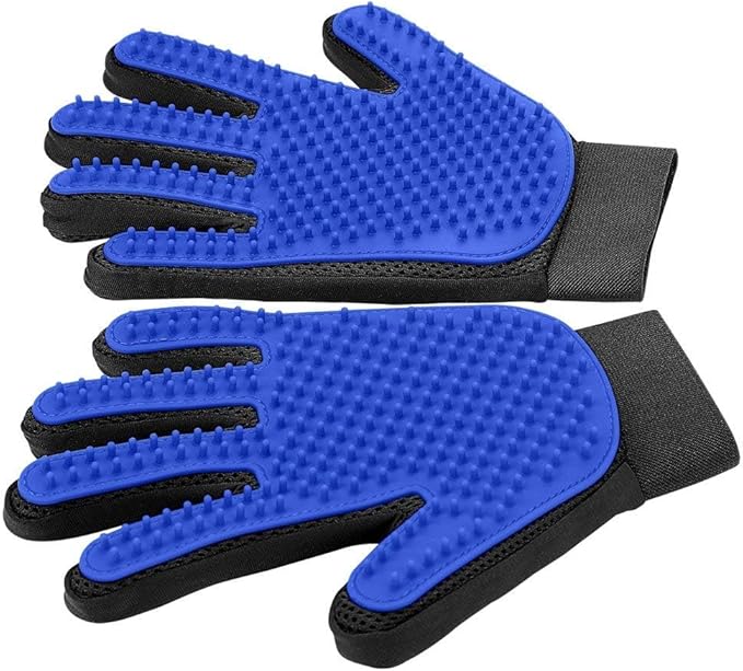 Upgrade Efficient Pet Hair Remover Gloves - Gentle Shedding Brushes for Dogs, Cats &amp; Horses with Long and Short Hair - 1 Pair (Blue)
