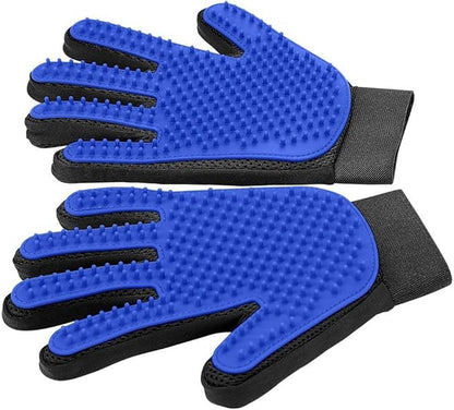 Upgrade Efficient Pet Hair Remover Gloves - Gentle Shedding Brushes for Dogs, Cats &amp; Horses with Long and Short Hair - 1 Pair (Blue)