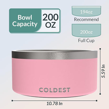 Coldest Dog Bowl - Anti Rust Metal, Non Slip, 3 Layers Insulated Stainless Steel Dog Bowls - Spill Proof &amp; Heavy Duty - Water Bowl for Dogs, Cats &amp; Pets, Dish Washer Safe (200 oz, Cotton Candy Pink)