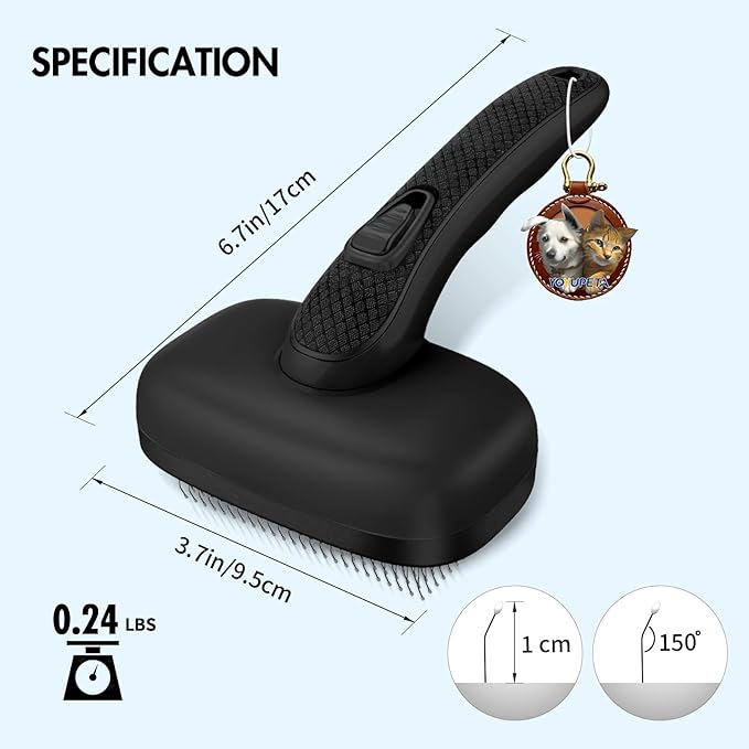 Dog Brush Kit - Self-Cleaning Slicker Brush with Bath Brush &amp; Undercoat Rake | Deshedding Tools for Large - Small Dogs &amp; Cats, Professional 3-in-1 Pet Grooming Set for Heavy Shedding, Black