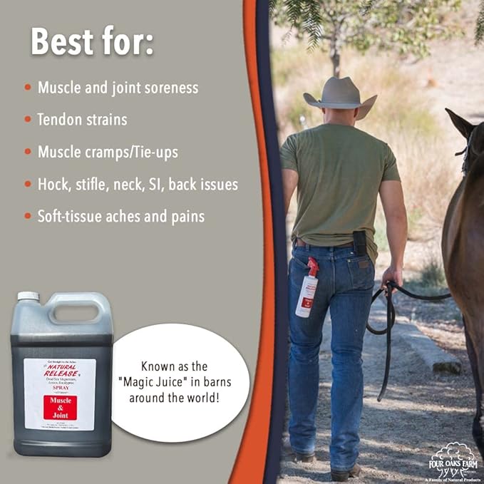 Natural Release Muscle Spray Treatment - Horse Liniment for Sore Muscles, Joint Pain, Tendon &amp; Inflammation Relief - Easy to Use, Fast Acting, Alcohol &amp; Menthol Free (1 Gal)