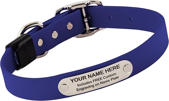 Biothane Custom Dog Collar – Waterproof, Stink-Proof Personalized Collar with Name &amp; Phone Number – Durable, Many Sizes and Colors – Assembled in USA (Royal Blue)