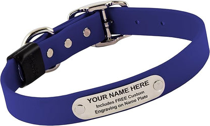 Biothane Custom Dog Collar – Waterproof, Stink-Proof Personalized Collar with Name &amp; Phone Number – Durable, Many Sizes and Colors – Assembled in USA (Royal Blue)