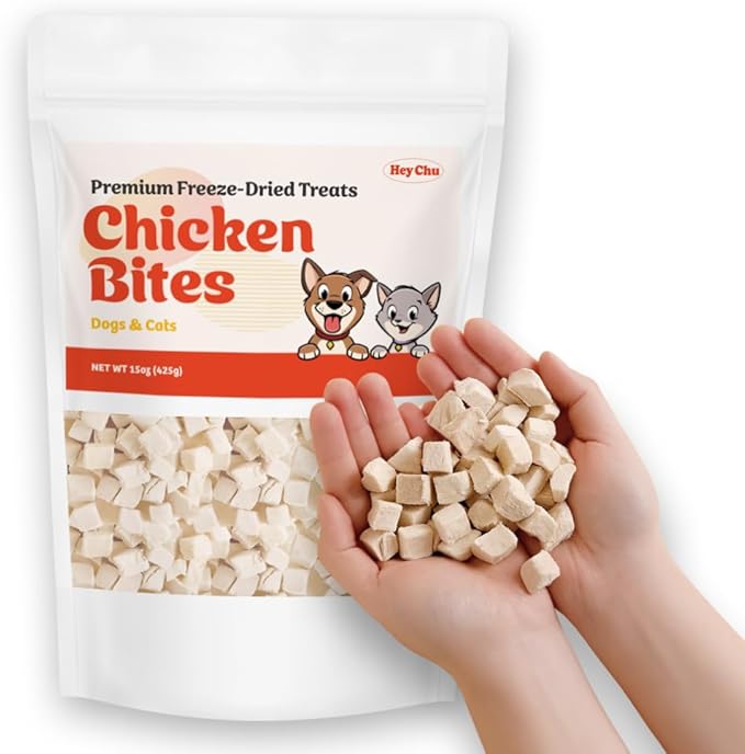 Freeze Dried Raw Single Ingredien Chicken Bite Dog Treats &amp; Cat Treats – 15oz Chicken Breast - High Protein, Grain Free, Bite-Sized, Weight Control Training Treats Snacks